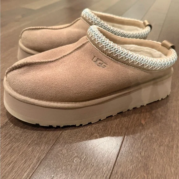 UGG TAZZ PLATFORM Sand/Blue Suede Cozy Slipper sz 9 - Picture 3 of 9
